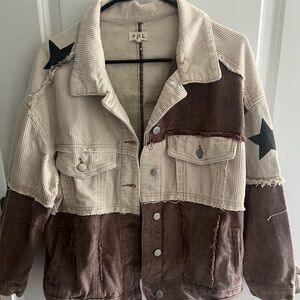 POL Two-Tone Corduroy Jacket with Star Accents